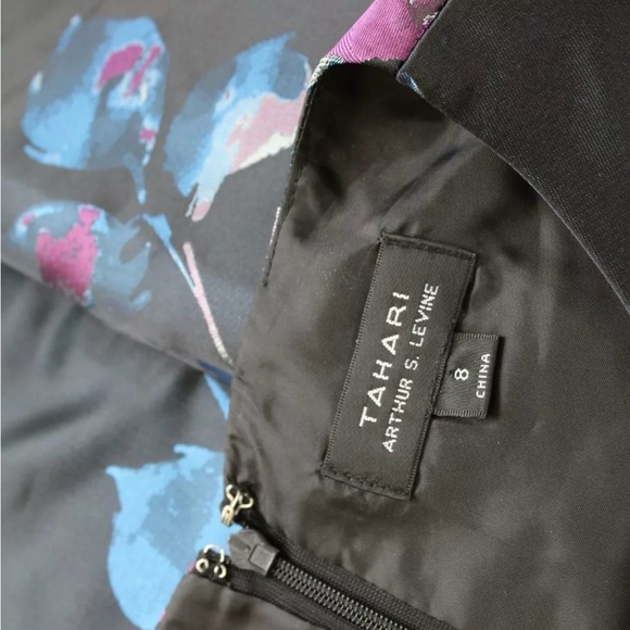 Tahari ASL Levine Black Blue Florla Hi Lo Fit and Flare Cocktail Dress Size 8 - Picture 4 of 7